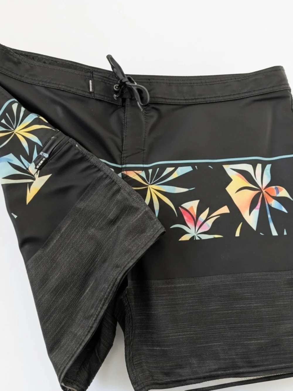 O'Neill Black Swim Board Shorts with Pastel Tropical Stripe
